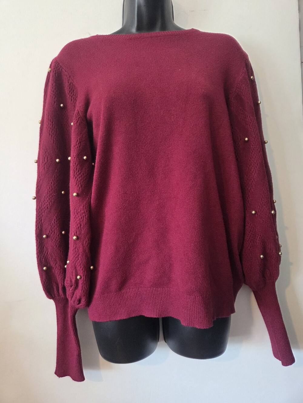 Melanie Lyne Sweater with Puff Sleeves & Pearl Embellishments